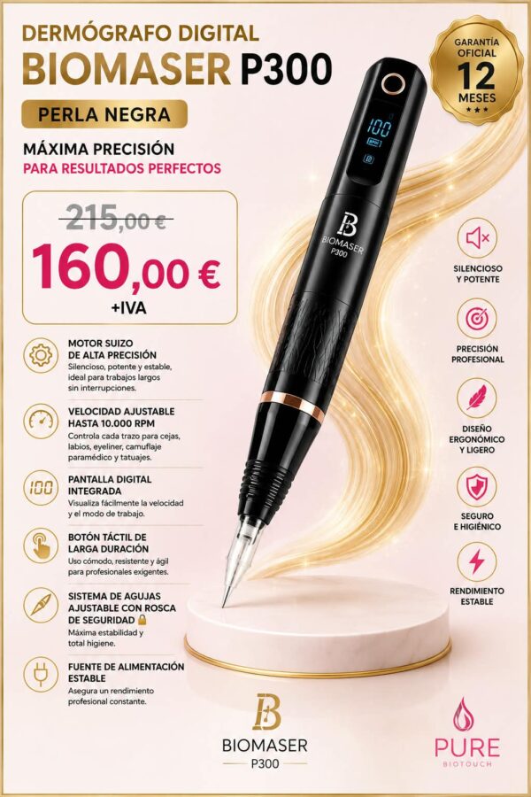 DERMOGRAFO DIGITAL BIOMASER P300 PERLA NEGRA + 5 AGUJAS DE REGALO + PLANTILLA PRACTICAS